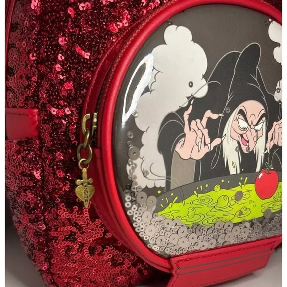 Loungefly Disney Snow White Evil Queen Snow Globe Sequin Mini Backpack Rare NWT - Picture 4 of 9